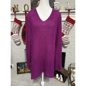 EILEEN FISHER Large Purple Knit 100% Organic Linen Sweater Top Womens